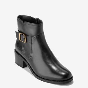 🖤🆕Cole Haan Black Thayer Buckle Ankle Boots with Gold Accent, Size 6.5🖤